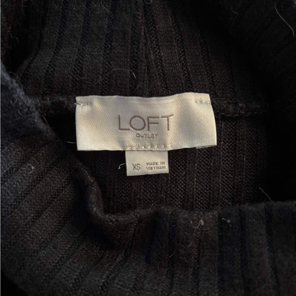 LOFT Outlet Black Ribbed Midi Sweater Dress